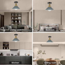 Semi Flush Ceiling Light 22Cm Cone Shade E27 Base Harwired Lighting Fixture For Bedroom Dining Room Hallway Kitchen Grey With Bulb - thumbnail 2