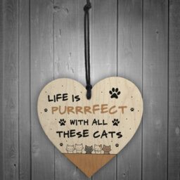 Red Ocean Life Is Perfect With All These Cats Sign Home Sign Funny Crazy Cat Lady Sign Pet Lover Gift - thumbnail 2
