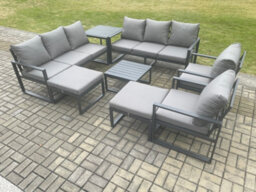 Fimous Aluminium Patio Outdoor Garden Furniture Lounge Sofa Set With Coffee Table 2 Chairs Side Table 2 Big Footstool - thumbnail 2
