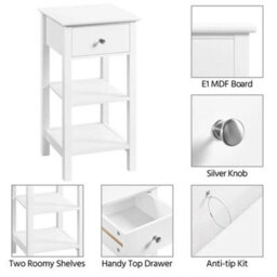 Narrow Bedside Table, Nightstand Storage Cabinets, Wood End Side Table, White - thumbnail 6