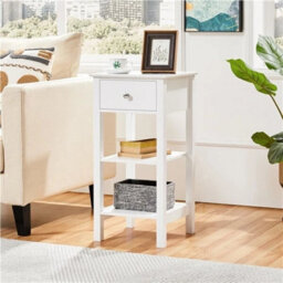 Narrow Bedside Table, Nightstand Storage Cabinets, Wood End Side Table, White - thumbnail 3