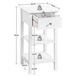 Narrow Bedside Table, Nightstand Storage Cabinets, Wood End Side Table, White - thumbnail 2