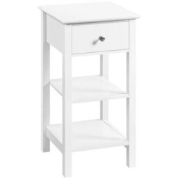 Narrow Bedside Table, Nightstand Storage Cabinets, Wood End Side Table, White - thumbnail 1