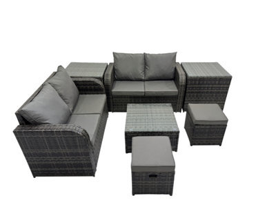 Fimous Rattan Garden Outdoor Furniture Set Love Sofa Square Coffee Table Set With 2 Side Tables 2 Small Stools Dark Grey Mixed - image 1