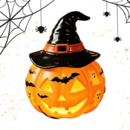 Amorly Large Pumpkin Desk Lamp With Witch Hat, Halloween Tabletop Decorations For Indoor & Outdoor, Bedroom, Living Room, Home, Office - thumbnail 8