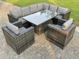 Fimous Dark Mixed Grey Outdoor Rattan Garden Furniture Sofa Set Rising Adjustable Dining Table 2 Chairs Patio Furniture - thumbnail 4