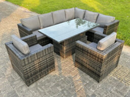 Fimous Dark Mixed Grey Outdoor Rattan Garden Furniture Sofa Set Rising Adjustable Dining Table 2 Chairs Patio Furniture - thumbnail 5