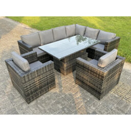 Fimous Dark Mixed Grey Outdoor Rattan Garden Furniture Sofa Set Rising Adjustable Dining Table 2 Chairs Patio Furniture - thumbnail 1