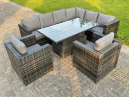 Fimous Dark Mixed Grey Outdoor Rattan Garden Furniture Sofa Set Rising Adjustable Dining Table 2 Chairs Patio Furniture - thumbnail 2