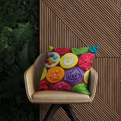 Warren Reed Designer Bright Colourful Cupcakes Outdoor Cushion 60Cm X 60Cm