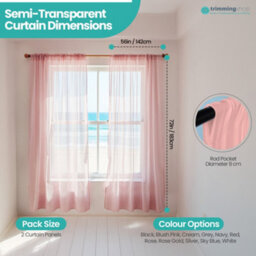 "Neel Blue Voile Curtains Slot Top, 2 Curtains, Rose Gold - 56"" Width X 72"" Drop" - thumbnail 2