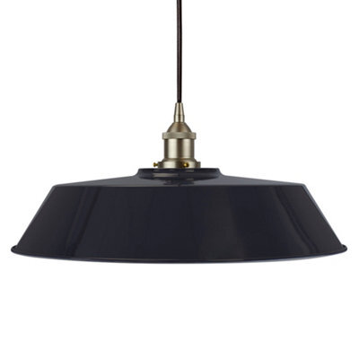 Navy Blue Large Chancery Painted Dome Pendant Light With Brushed Chrome Lamp Holder And Black Round Cable - Se Home - image 1
