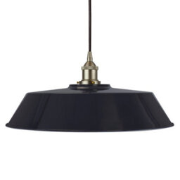 Navy Blue Large Chancery Painted Dome Pendant Light With Brushed Chrome Lamp Holder And Black Round Cable - Se Home