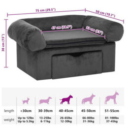 Berkfield Sturdy Dog Sofa With Drawer Dark Grey 75X50X38 Cm Plush - thumbnail 8