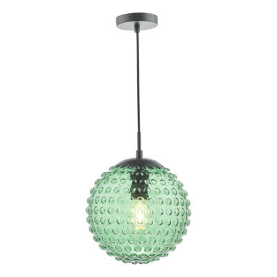 The Lighting Studio Hobnail Pendant Matt Black & Green Glass - image 1