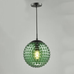 The Lighting Studio Hobnail Pendant Matt Black & Green Glass - thumbnail 3