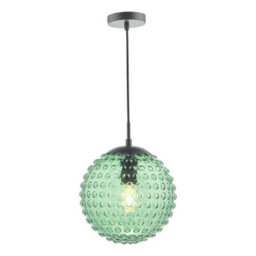 The Lighting Studio Hobnail Pendant Matt Black & Green Glass - thumbnail 1