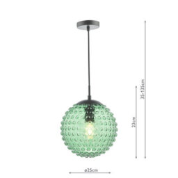The Lighting Studio Hobnail Pendant Matt Black & Green Glass - thumbnail 6