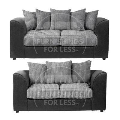 Furnishings For Less UK Luxor Jumbo Cord 3 + 2 Black And Grey Fabric Sofa Suite - image 1