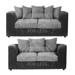Furnishings For Less UK Luxor Jumbo Cord 3 + 2 Black And Grey Fabric Sofa Suite - thumbnail 1