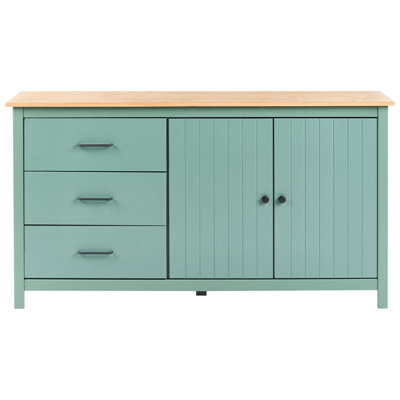 Wyld And Coco Nordic Pine Sideboard Green 2-Door 3-Drawer Scandinavian Style 150Cm - image 1