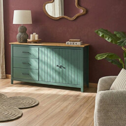 Wyld And Coco Nordic Pine Sideboard Green 2-Door 3-Drawer Scandinavian Style 150Cm - thumbnail 2