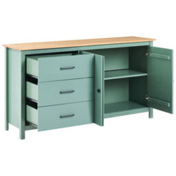 Wyld And Coco Nordic Pine Sideboard Green 2-Door 3-Drawer Scandinavian Style 150Cm - thumbnail 4
