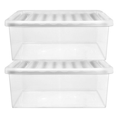 Storm Trading Group 2 X Heavy Duty Multipurpose 32 Litre Home Office Clear Plastic Storage Containers With Lids - image 1