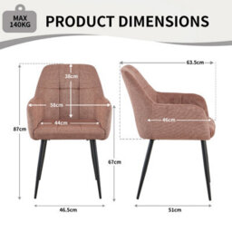 Sonara Modern Set Of 2 Dining Chairs With Plush Chenille, Curved Backrest And Metal Legs - thumbnail 3