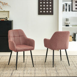 Sonara Modern Set Of 2 Dining Chairs With Plush Chenille, Curved Backrest And Metal Legs - thumbnail 1