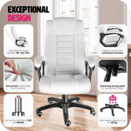 Tectake Luxury Office Chair Made Of Artificial Leather - Desk Chair Computer Chair - White - thumbnail 7