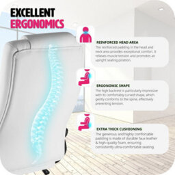 Tectake Luxury Office Chair Made Of Artificial Leather - Desk Chair Computer Chair - White - thumbnail 5