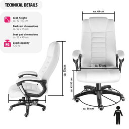 Tectake Luxury Office Chair Made Of Artificial Leather - Desk Chair Computer Chair - White - thumbnail 6