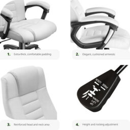Tectake Luxury Office Chair Made Of Artificial Leather - Desk Chair Computer Chair - White - thumbnail 3