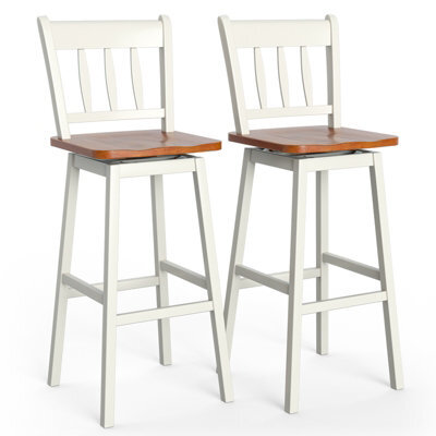 Costway Set Of 2 Swiveling Bar Stools Solid Rubber Wood Dining Chairs W/ Footrest - image 1