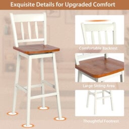Costway Set Of 2 Swiveling Bar Stools Solid Rubber Wood Dining Chairs W/ Footrest - thumbnail 9
