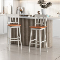 Costway Set Of 2 Swiveling Bar Stools Solid Rubber Wood Dining Chairs W/ Footrest - thumbnail 5