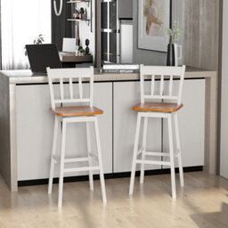 Costway Set Of 2 Swiveling Bar Stools Solid Rubber Wood Dining Chairs W/ Footrest - thumbnail 4