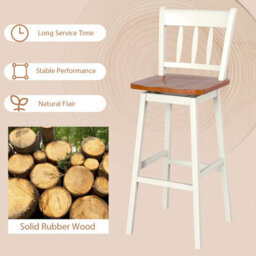 Costway Set Of 2 Swiveling Bar Stools Solid Rubber Wood Dining Chairs W/ Footrest - thumbnail 7