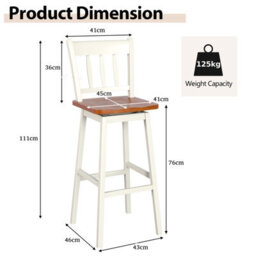 Costway Set Of 2 Swiveling Bar Stools Solid Rubber Wood Dining Chairs W/ Footrest - thumbnail 2