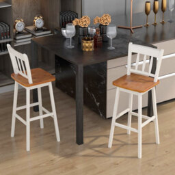 Costway Set Of 2 Swiveling Bar Stools Solid Rubber Wood Dining Chairs W/ Footrest - thumbnail 3