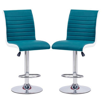 Furniture in Fashion Ritz Teal And White Faux Leather Bar Stools In Pair - image 1