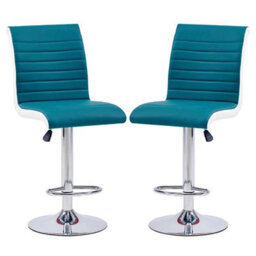Furniture in Fashion Ritz Teal And White Faux Leather Bar Stools In Pair - thumbnail 1