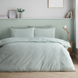Catherine Lansfield Epping Textured Stripe Reversible King Duvet Cover Set With Pillowcases Green - thumbnail 2