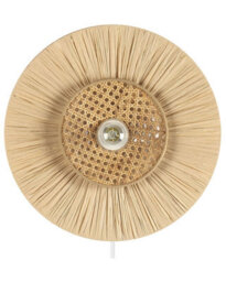 Wyld And Coco Japandi Wall Lamp With Natural Paper Shade And Rattan Accent, W40 X D40 X H12Cm - thumbnail 2
