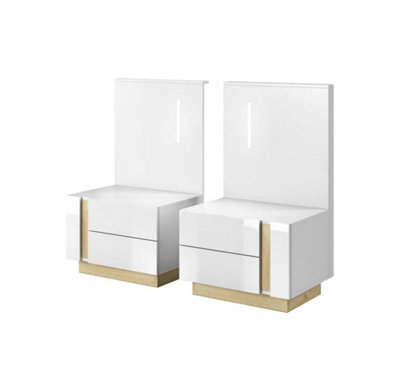 Arte Arco Pair Of Bedside Cabinets In White - Chic & Compact With Led Lighting - H1020mm W600mm D390mm - image 1