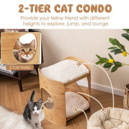 Costway Elevated Cat Bed Cat Tower 2-Tier Cute Small Cat Tree W/ Cat Perch - thumbnail 4