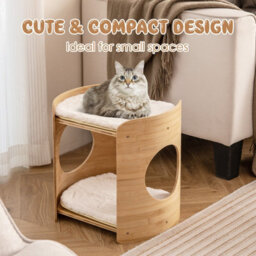Costway Elevated Cat Bed Cat Tower 2-Tier Cute Small Cat Tree W/ Cat Perch - thumbnail 3