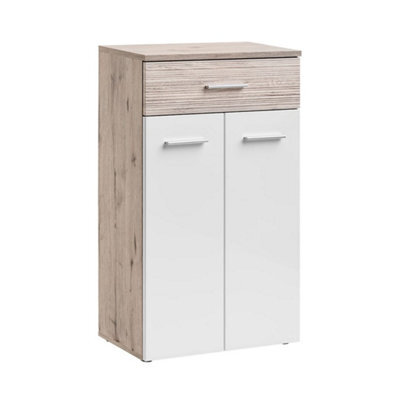 Arte Gustavo 60Cm Hallway Cabinet In White Gloss & Oak Wellington - Compact Drawer & Door Storage For Any Room - image 1
