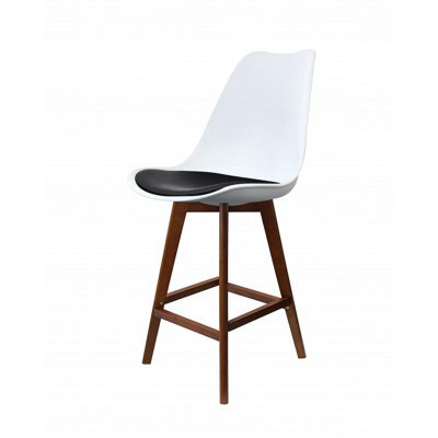 Fusion Living Soho White & Black Plastic Bar Stool With Dark Wood Legs - image 1